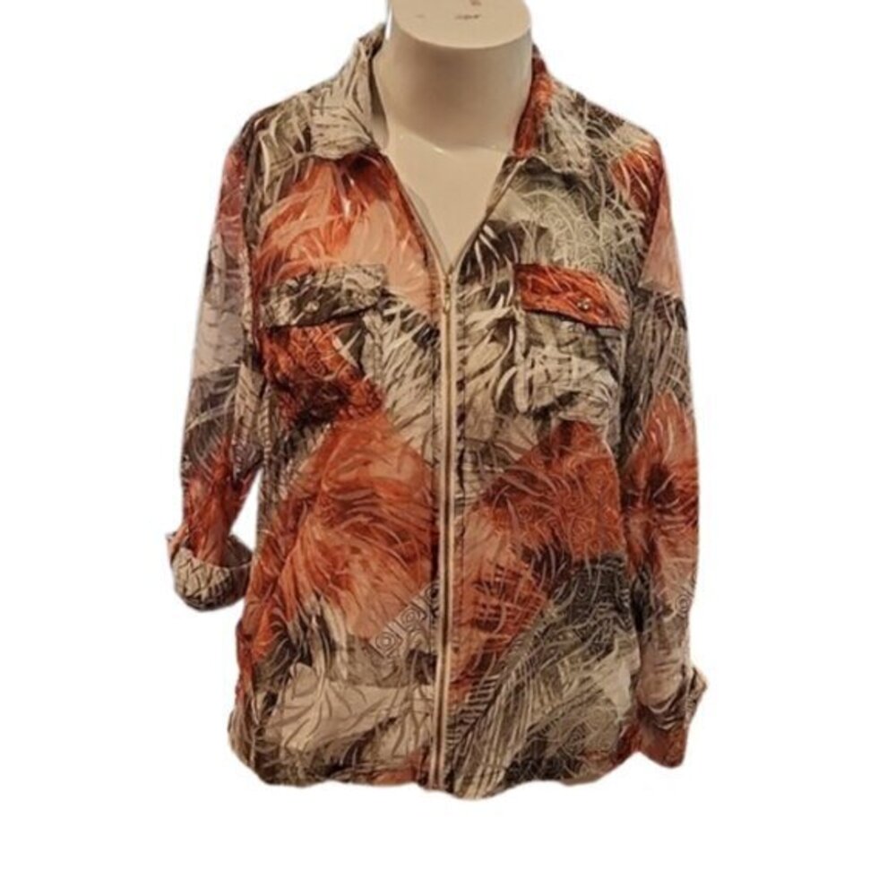 [Chico's] Semi Sheer Burnt Out Design Zip Jacket - Size 2